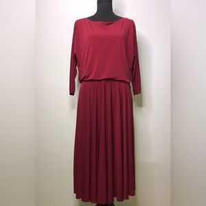 White House Black Market Burgundy Blouson Midi 6 Dress